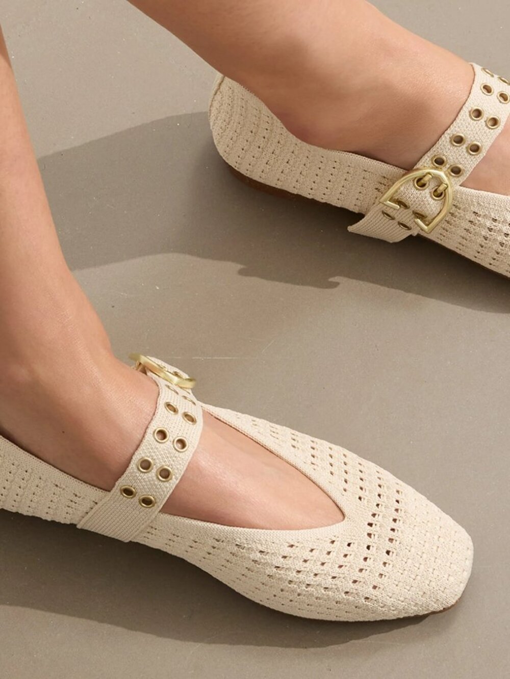 Rothy's The Max Buckle Mary Jane Flats Size 10 Cream Woven Worn Once - Picture 2 of 12